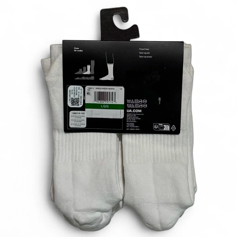 Under Armour UA Training Cotton Cushioned white crew socks 6 pack